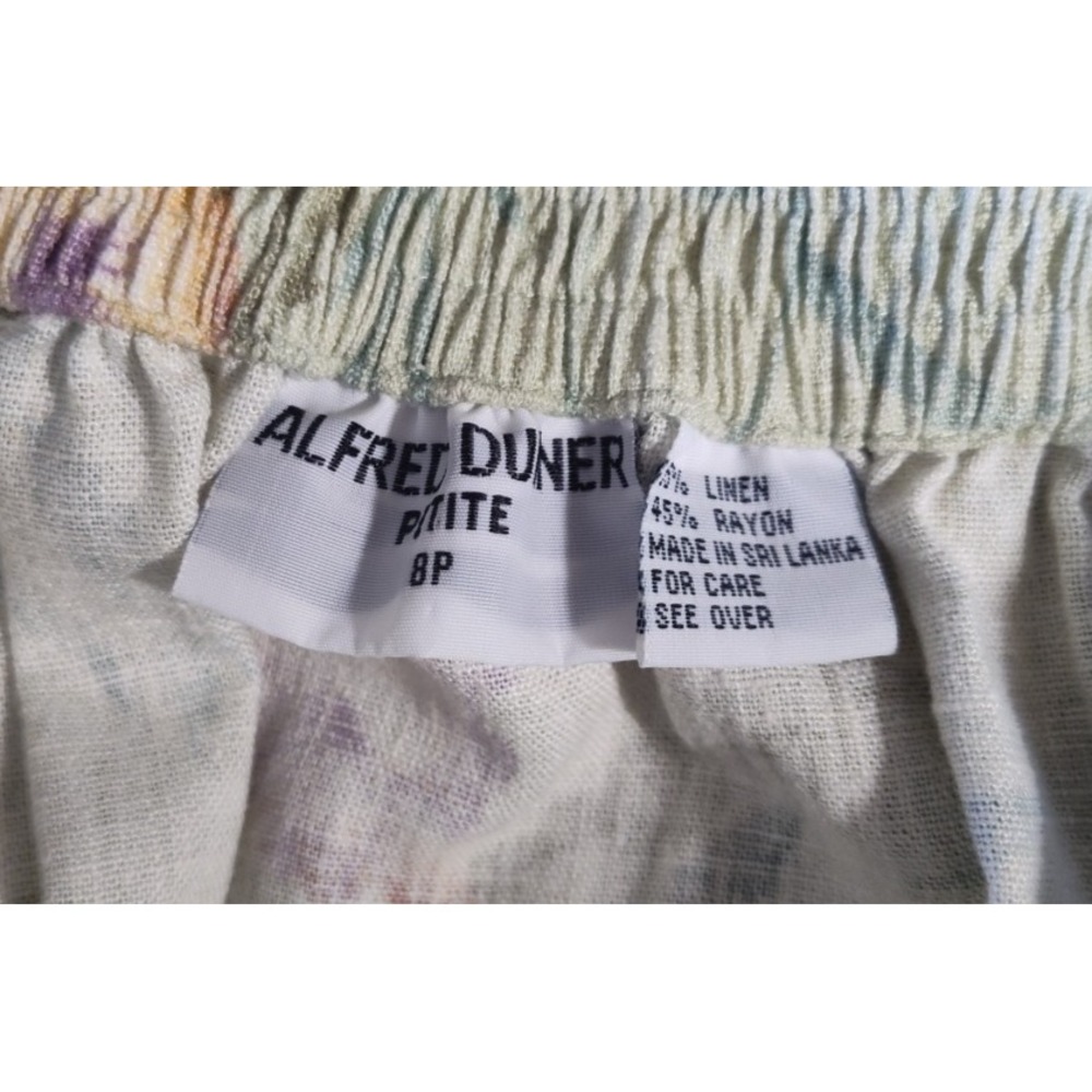 Alfred Dunner Skirt Petite Size 8P Green Floral Linen Blend Vintage Flowers - Picture 9 of 12